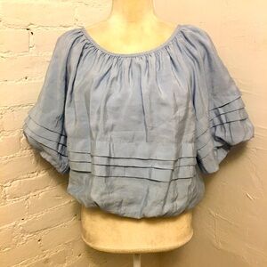 Maeve Anthropologie balloon sleeve cropped top bubble hem blue size pm
